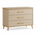 Schubladenschrank aus Eichenholz mit goldenen Metallgriffen, Beige