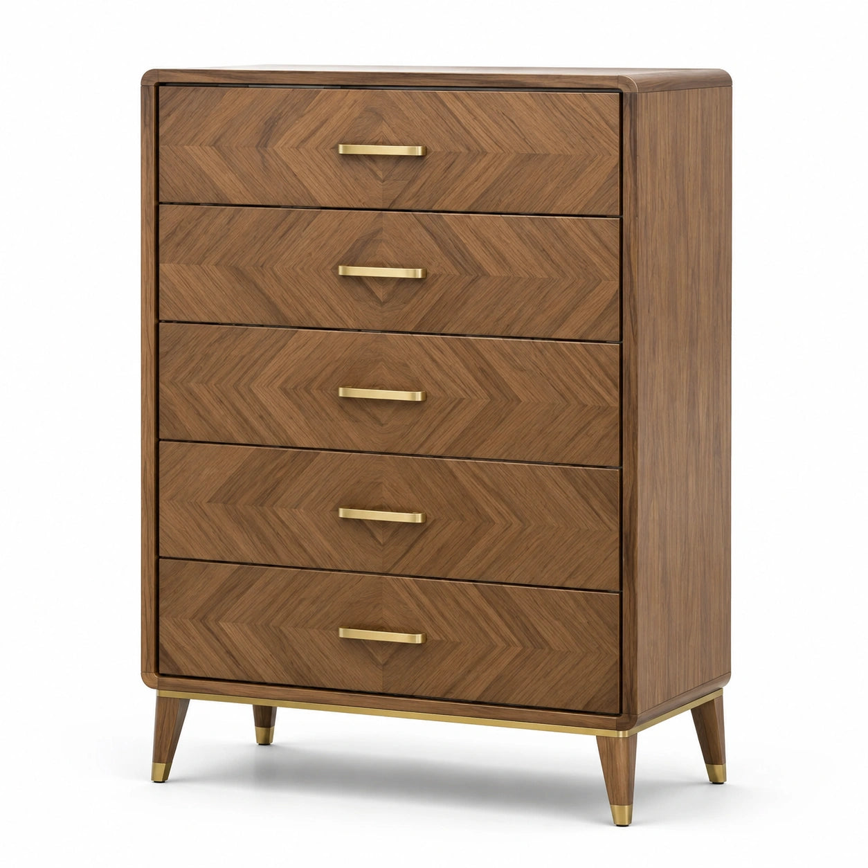 Hochschrank aus Holz mit Messinggriffen und Chevron-Muster 120cm Höhe