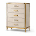 Schubladenschrank aus MDF mit Messingakzenten, 5 Schubladen, Beige