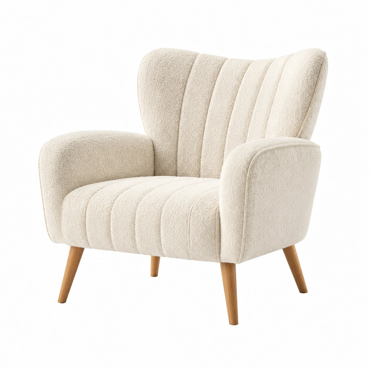 Polstersessel aus Bouclé-Stoff mit Holzbeinen Beige