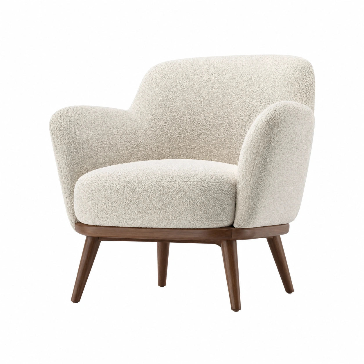 Sessel Bouclé Stoff Massivholz Creme