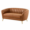 2-Sitzer Sofa Kunstleder Braun mit Metallfüßen