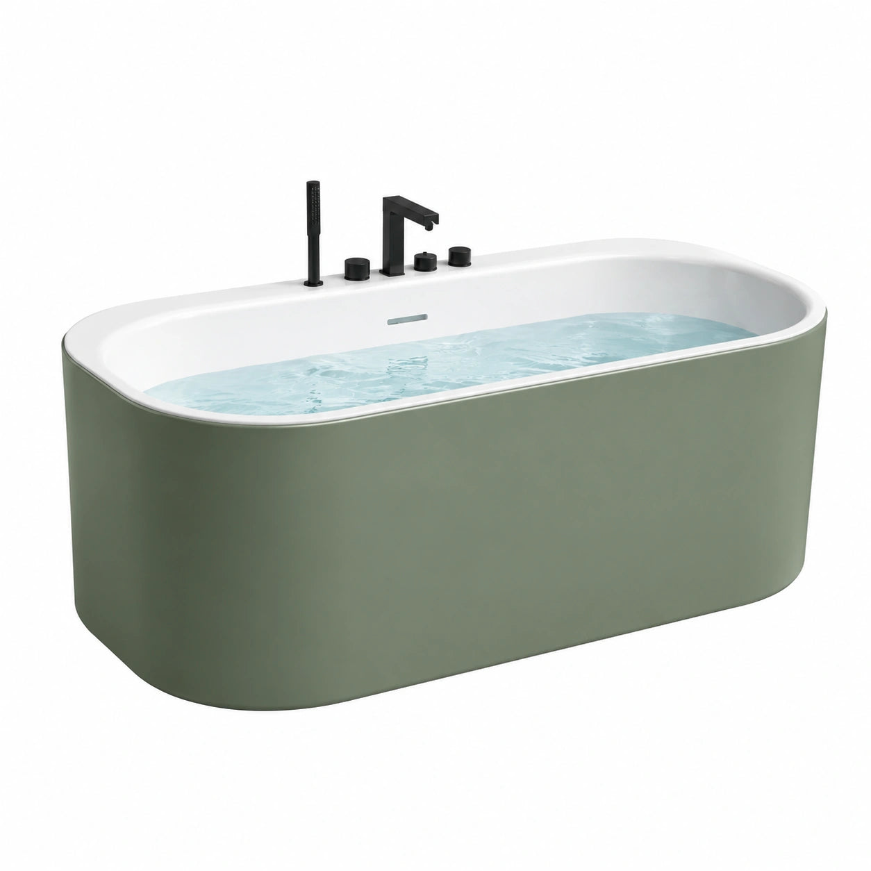 Freistehende ovale Badewanne aus Acryl, 180x90x60 cm, Olivgrün/Weiß