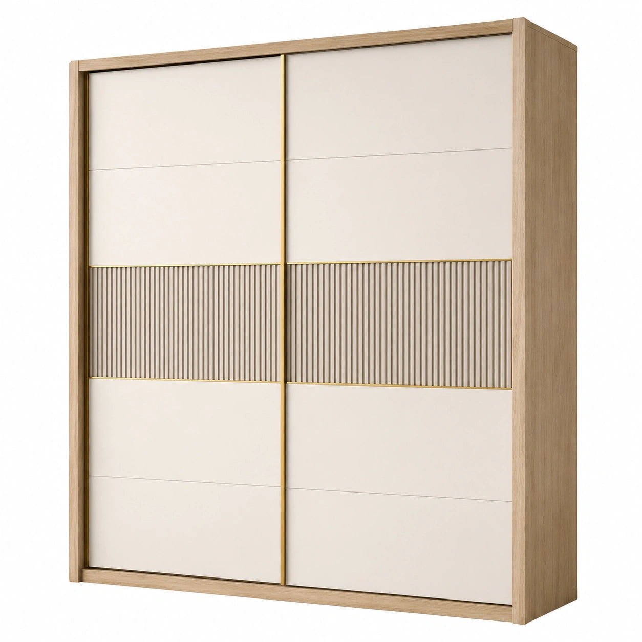 Schiebetürenschrank Holzwerkstoff Eiche/Beige 210x200x60 cm