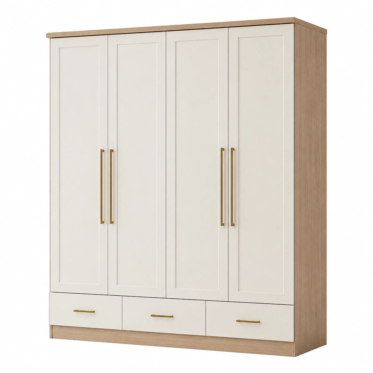 Kleiderschrank mit 4 Türen und 3 Schubladen Holzwerkstoff Eichenoptik Beige