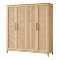Kleiderschrank aus Eichenholz mit Rattangeflecht 4 Türen 200x180x60 cm Natur