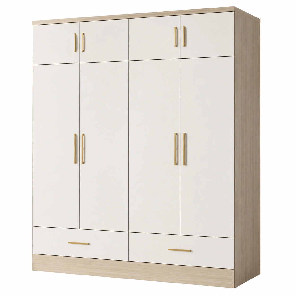 Holz Kleiderschrank mit 5 Türen und 2 Schubladen Weiß