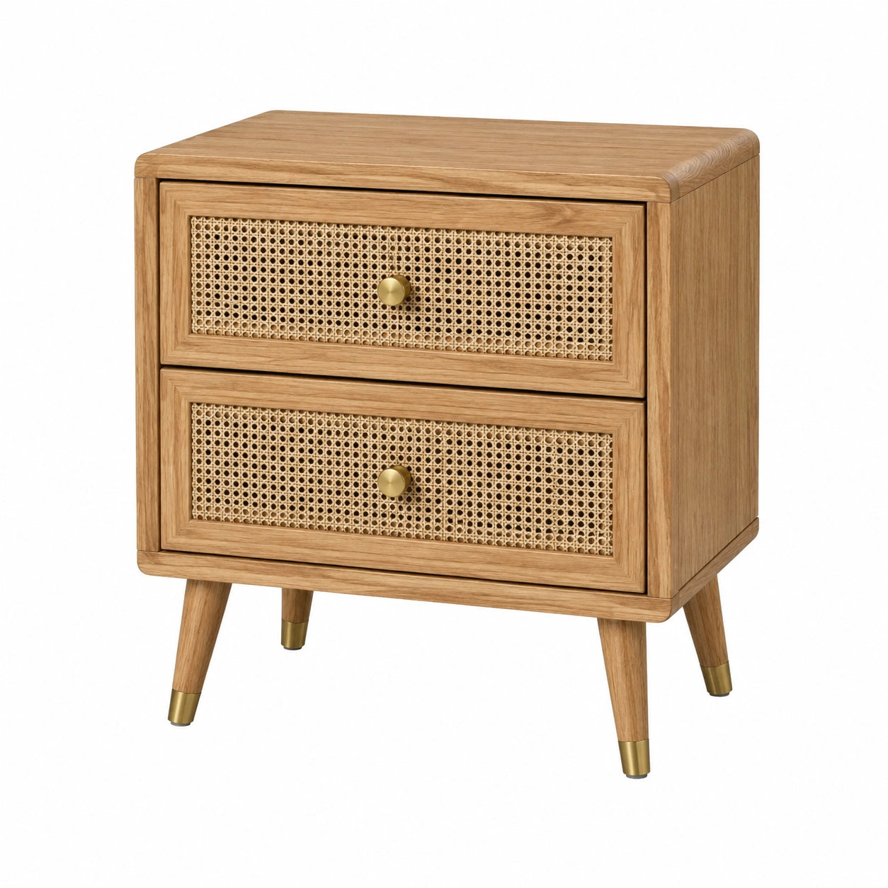 Nachttisch Eichenholz und Rattan 50x40x60cm Braun