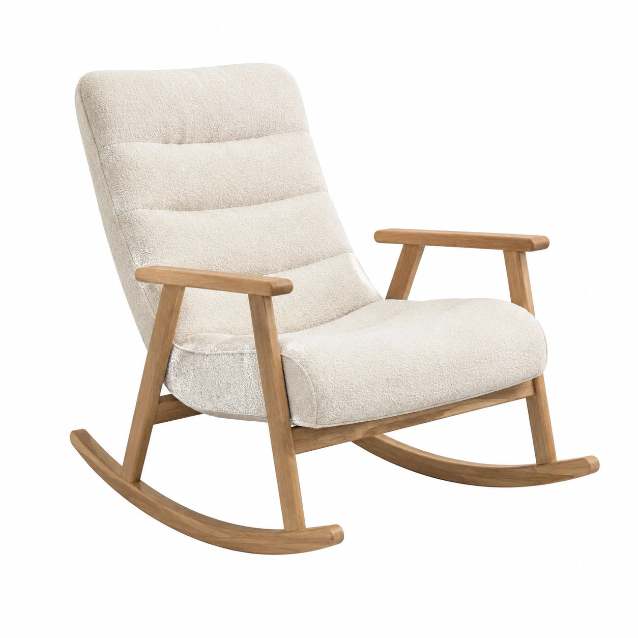 Holz Schaukelstuhl mit Bouclé-Polsterung Beige