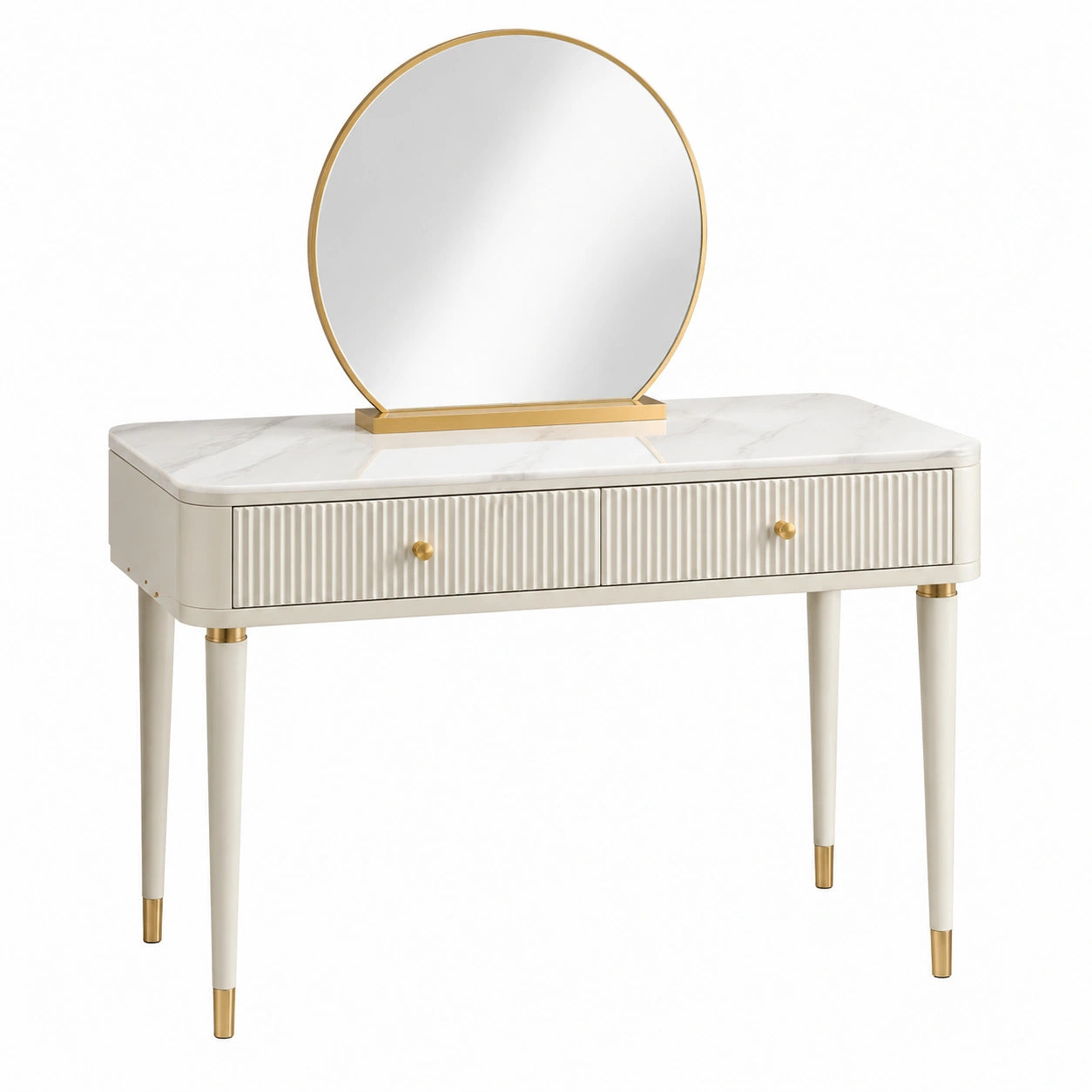 Schminktisch MDF Marmoroptik Weiß/Gold mit Spiegel