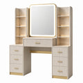 Schminktisch Set Holz mit LED Spiegel Beige 140x40x160cm